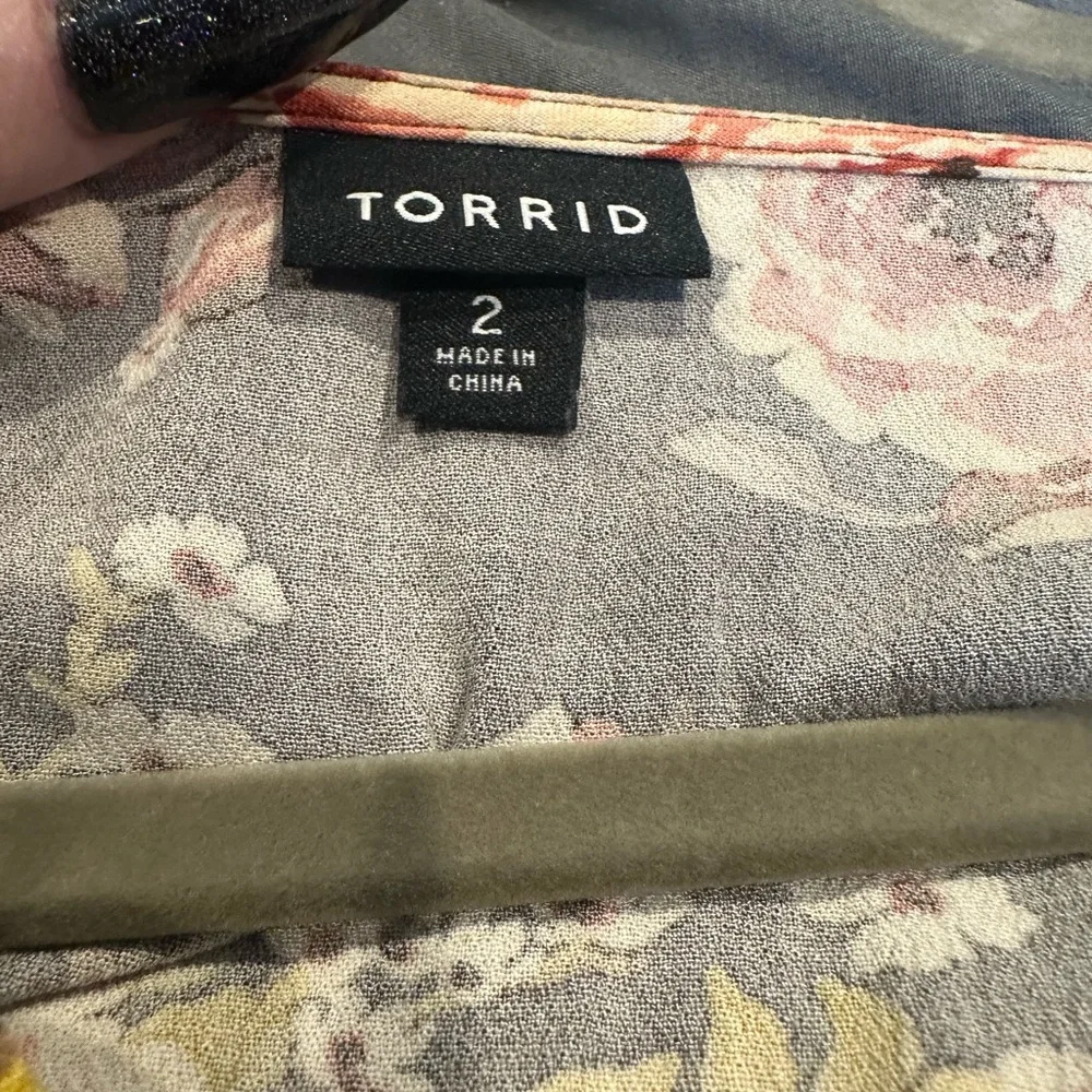 Torrid Babydoll Brown Vneck Long Sleeve Floral Gauze Top - Picture 7 of 8